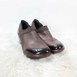 Jambu US 11M Womens Brown Cali Leather Slip On Closed Toe Wedge Heel Clog Shoes
